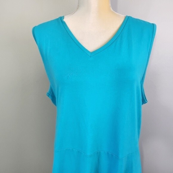 Denim & Co Dress Womens Tiered Size 1X V Neck Maxi Dress Turquoise  boho - Picture 2 of 14